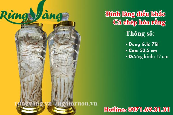 Bình đinh lăng điêu khắc cá chép hóa rồng 7 lít