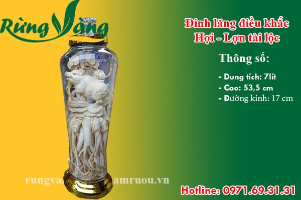 bình đinh lăng điêu khắc Hợi - Lợn - Heo 7 lít