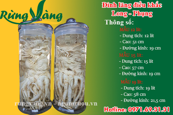 Bình đinh lăng điêu khắc Long Phụng bình trụ 12 lít, 15 lít và 19 lít