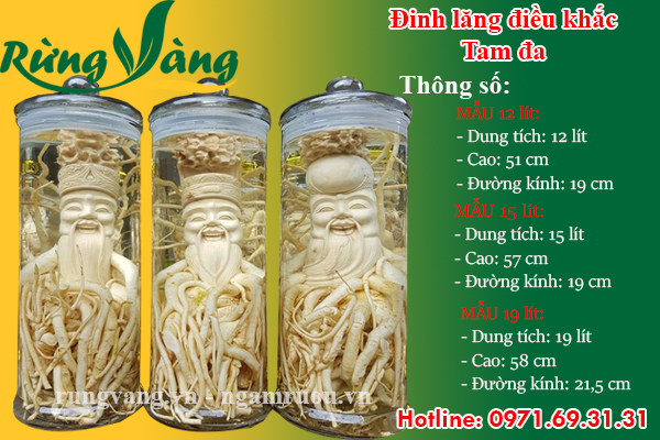 Bình đinh lăng điêu khắc tam đa bình trụ 12 lít, 15 lít và 19 lít