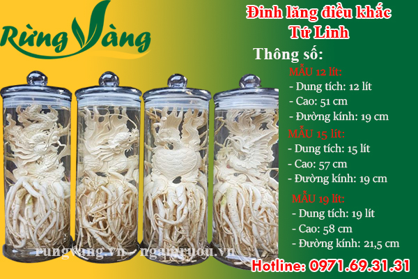 Bình đinh lăng điêu khắc tứ linh bình trụ 12 lít, 15 lít và 19 lít