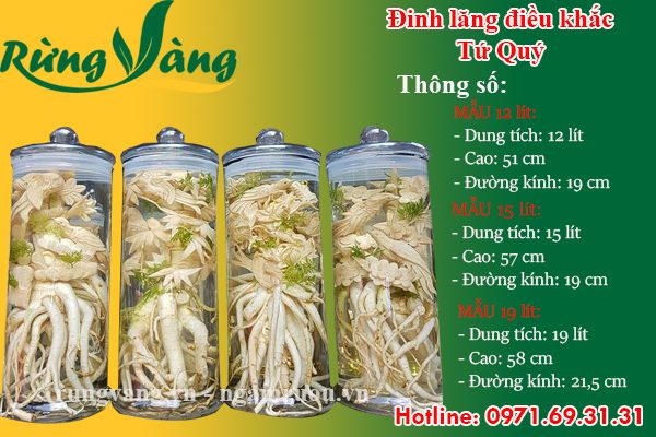 đinh lăng điêu khắc tứ quý bình trụ 12 lít, 15 lít, 19 lít